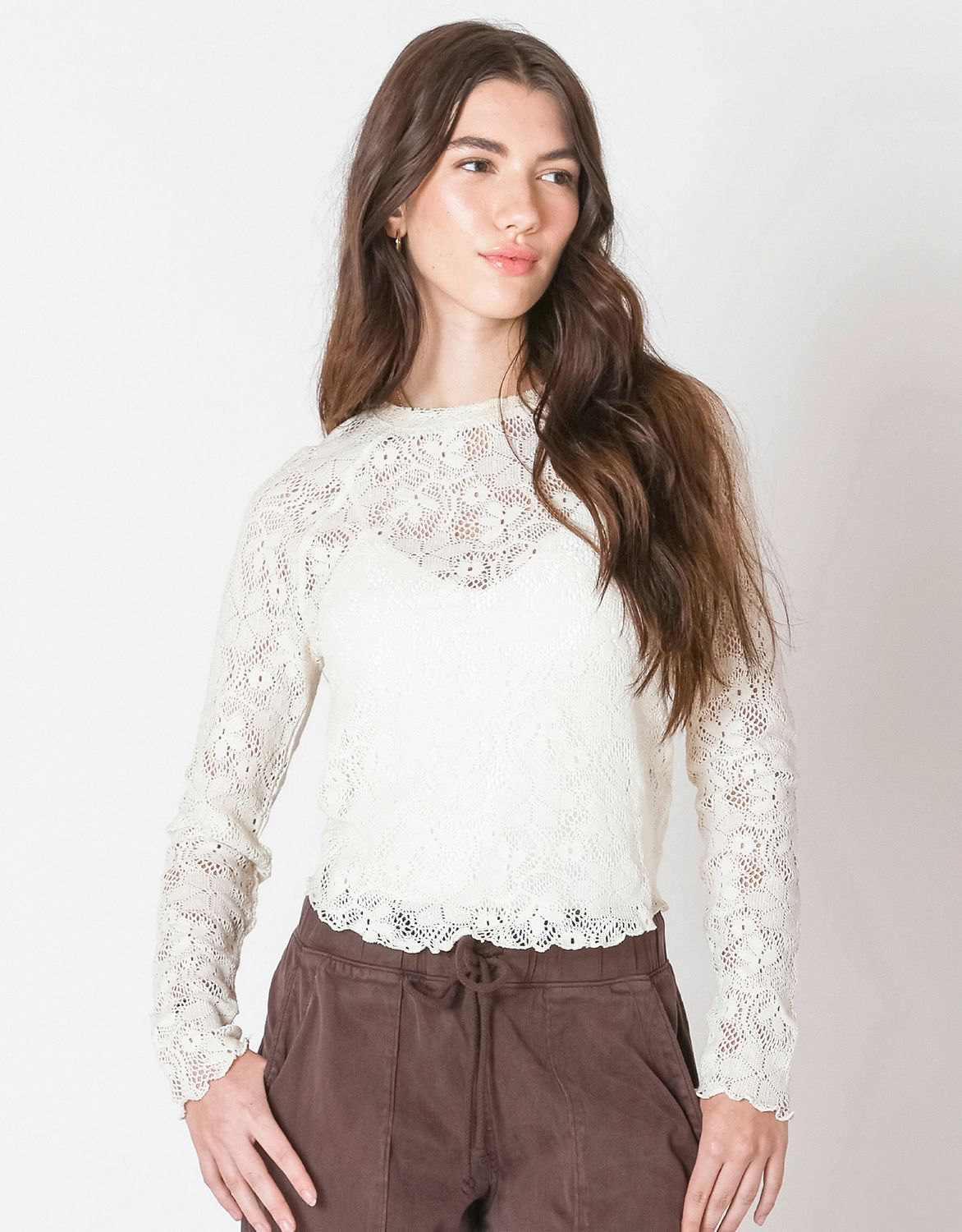 Natural Exposed Seam Lace Top
