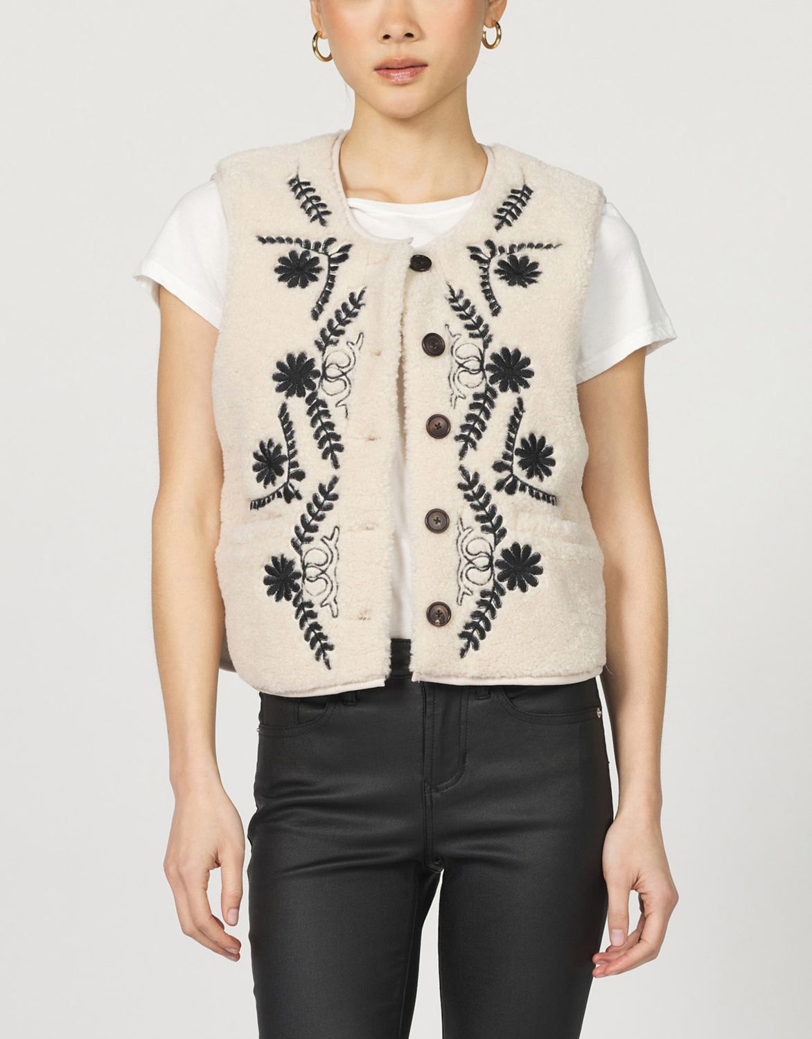 Ivory Adelaide Embroidered Fur Vest