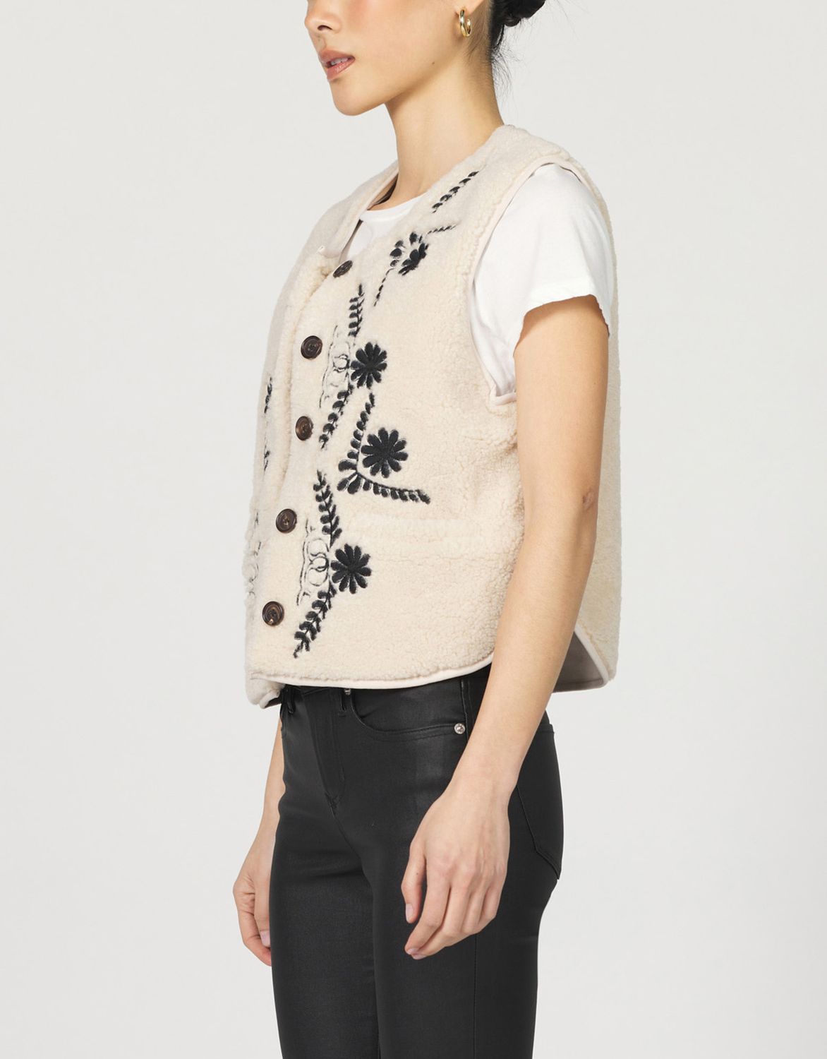Ivory Adelaide Embroidered Fur Vest