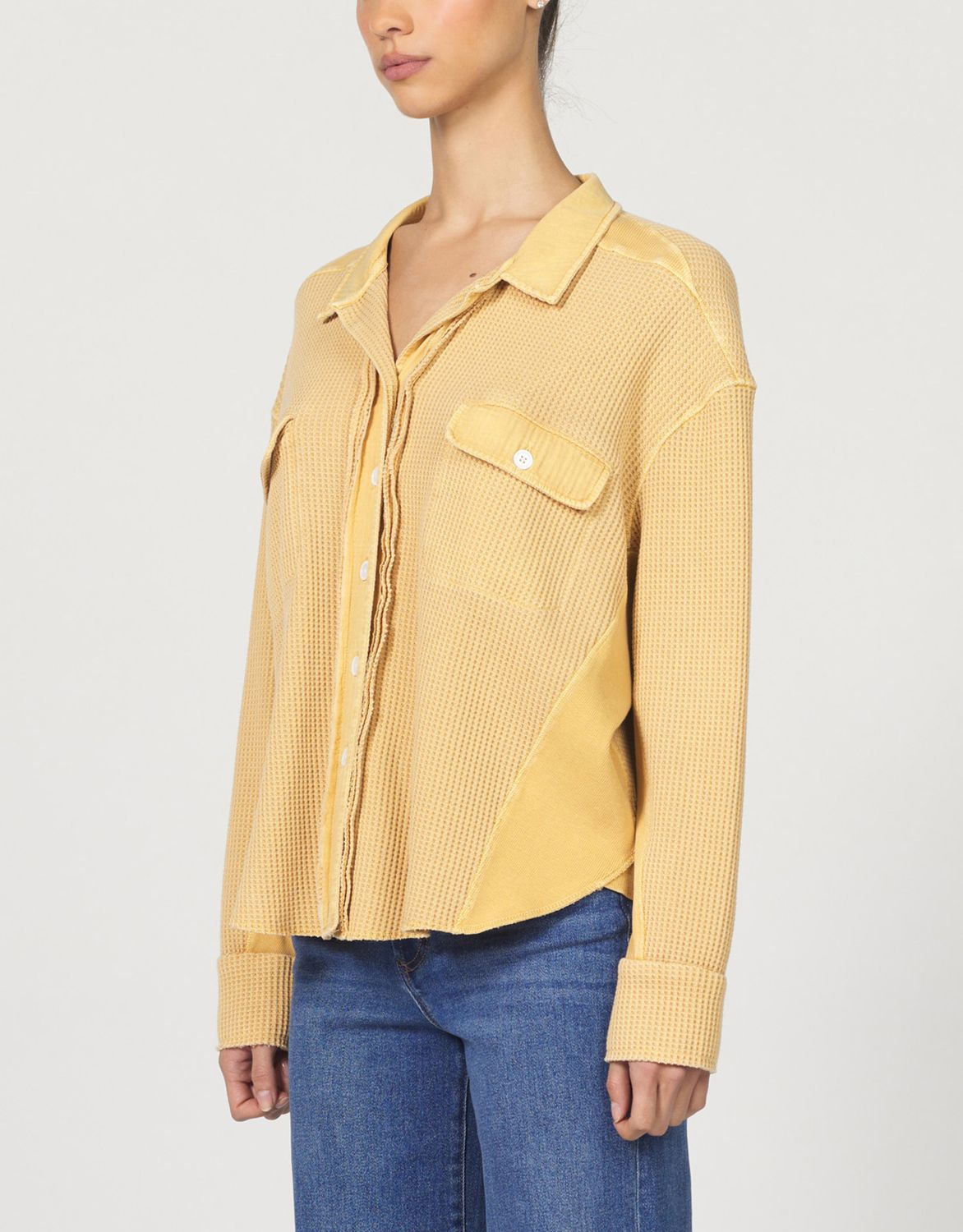 Oak Buff Foster Button Up Waffle Top