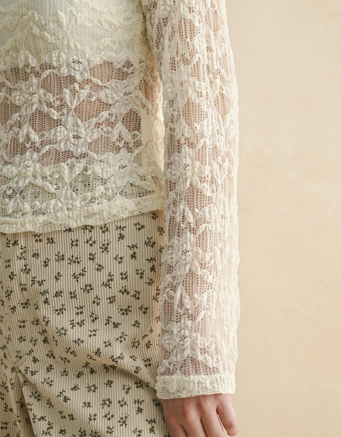Cream Floral Textured Fabric Top