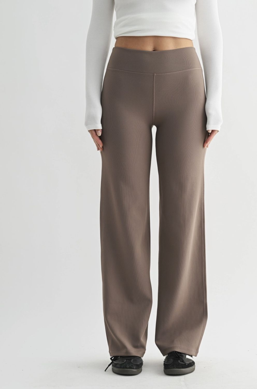 Deep Taupe Jacquard Stripe Wide Leg Pants
