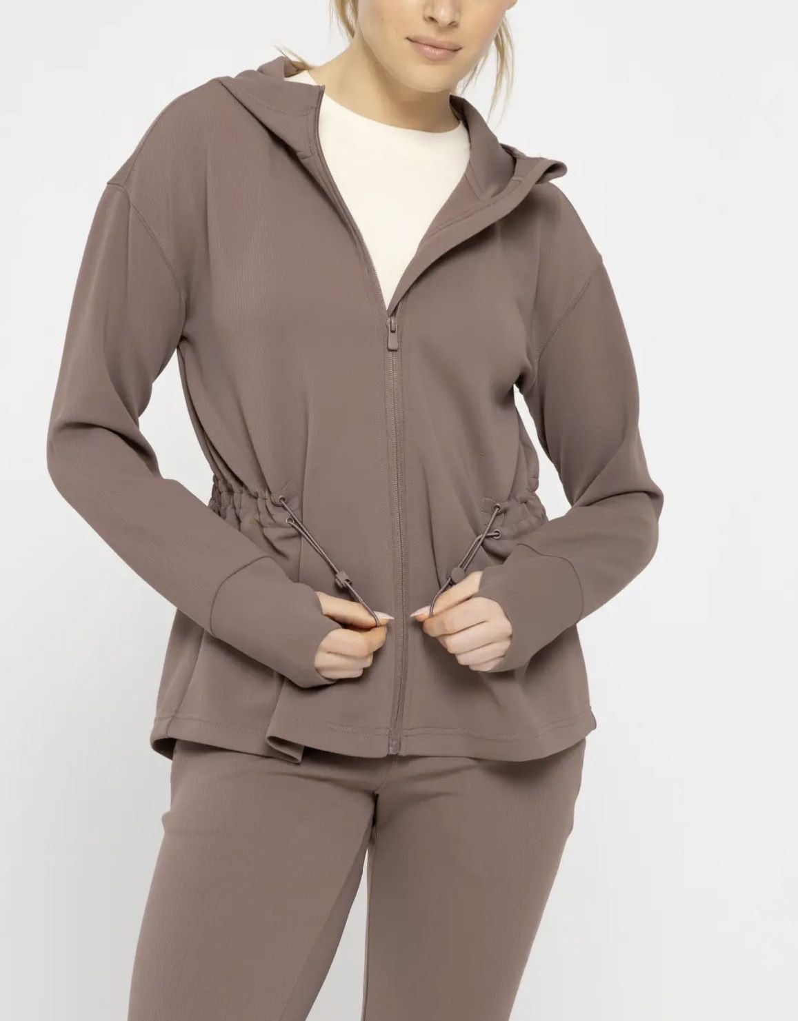 Deep Taupe Jacquard Stripe Hooded Jacket