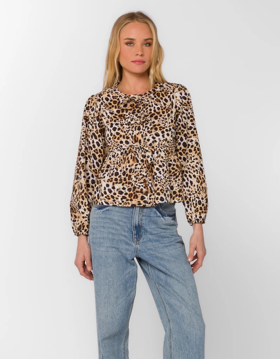 Leopard Prairie Bow Detail Top
