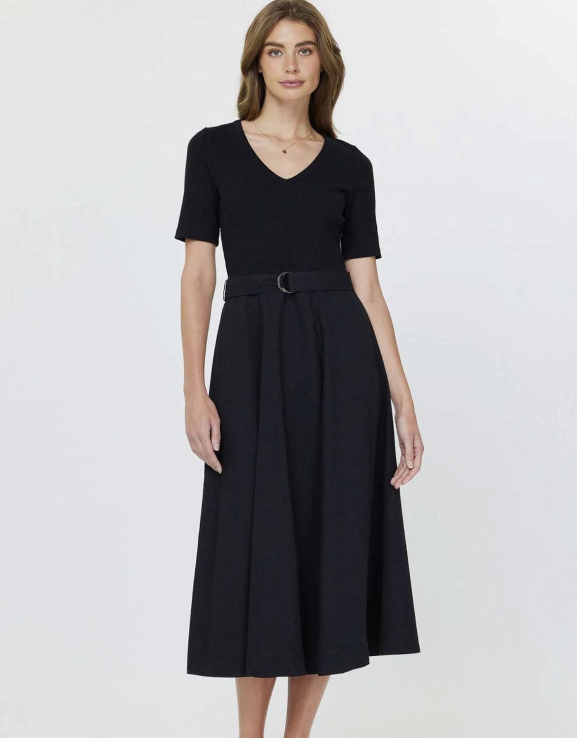 Black Knit Top Belted Midi