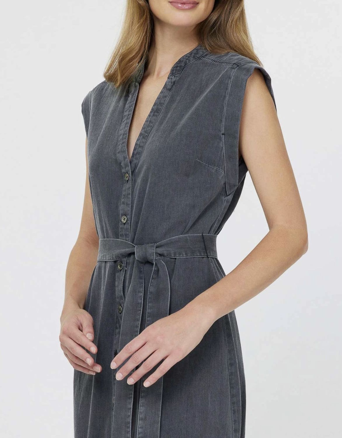 Washed Black Button Down Midi Dress