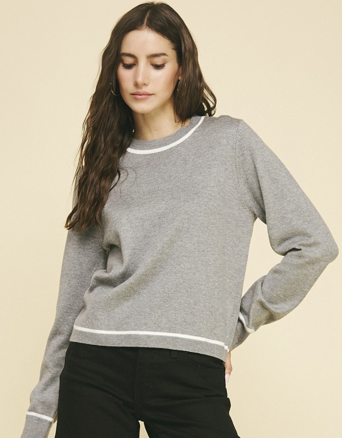 Heather Grey Striped Detail Sweater