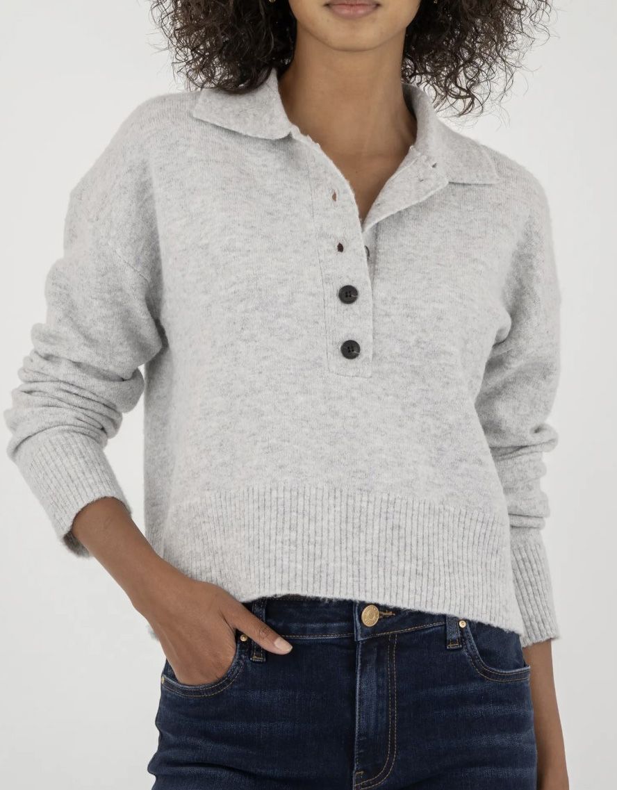 Heather Grey Lilia Button Front Sweater