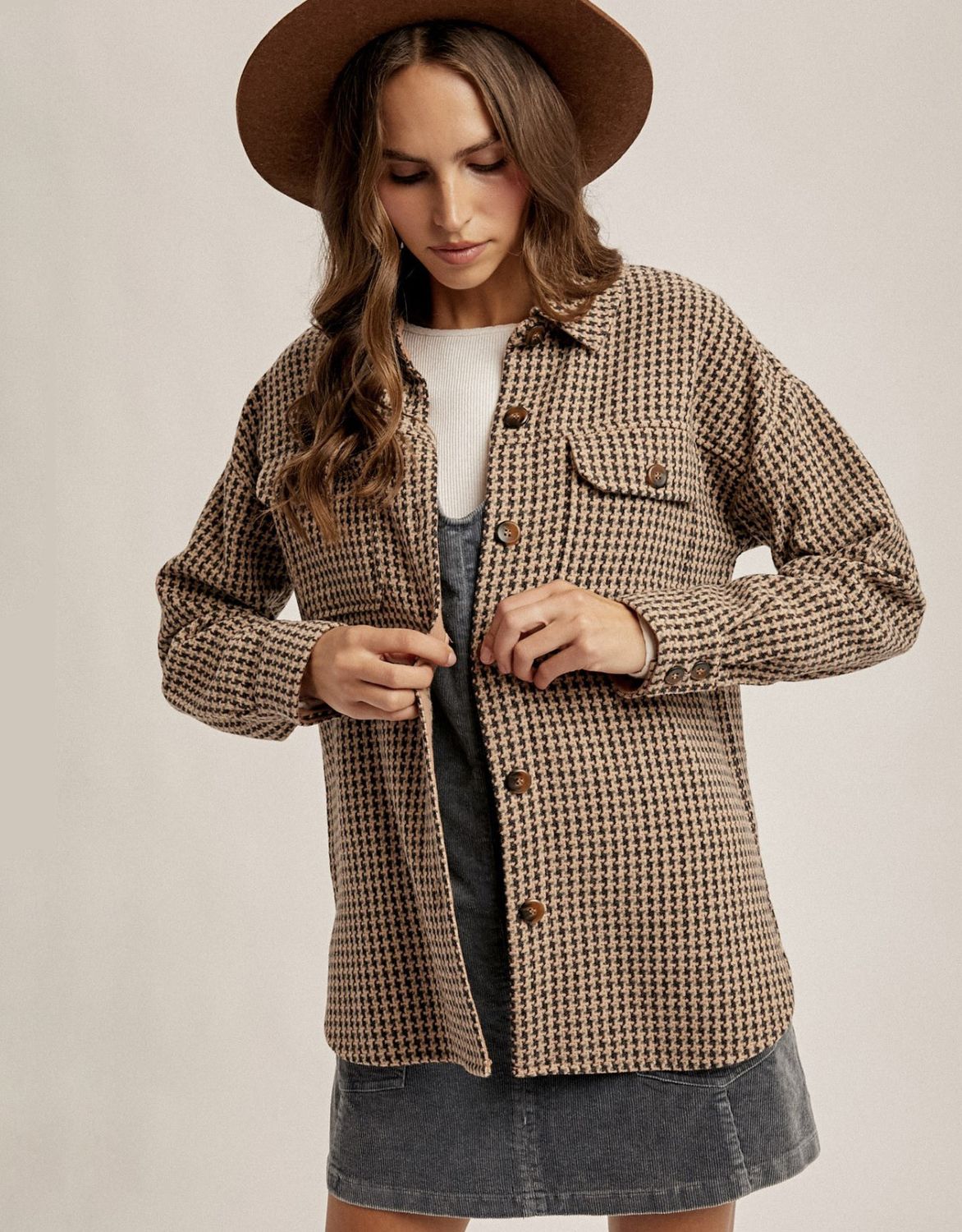 Houndstooth Button Down Shacket