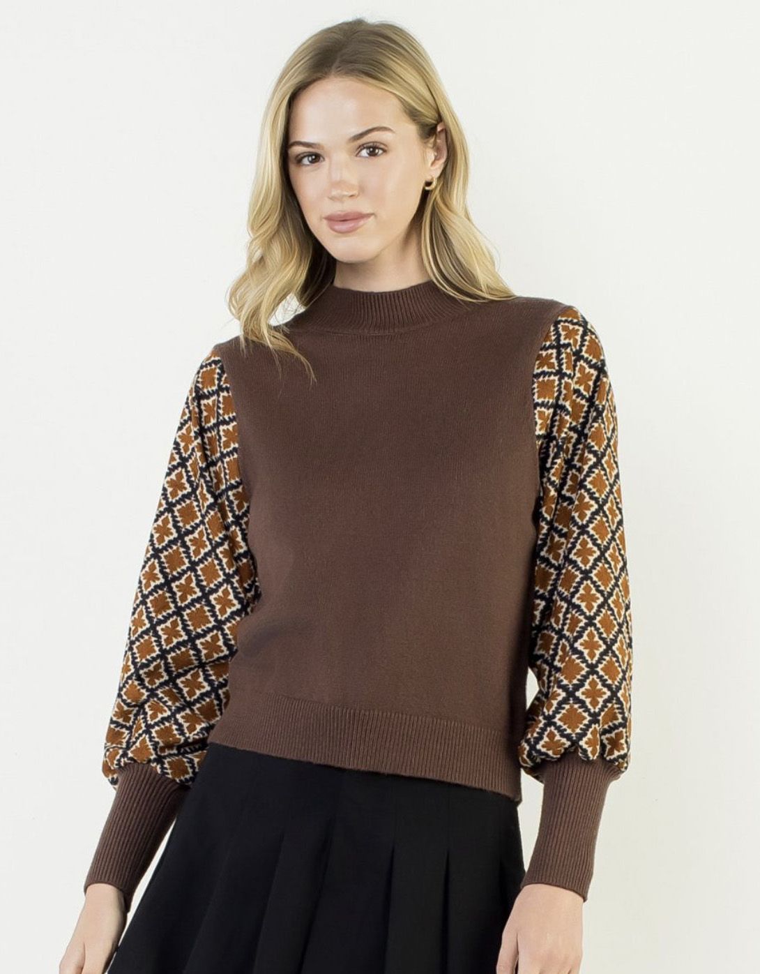 Brown Pattern Sleeve Top