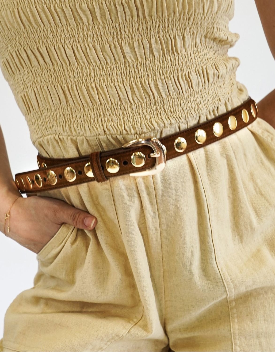 Suede Belt with Wide Studs