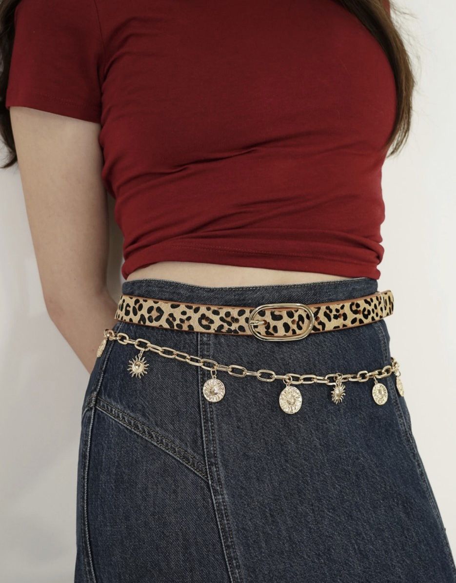 Leopard Print Calf Hair Leather Belt