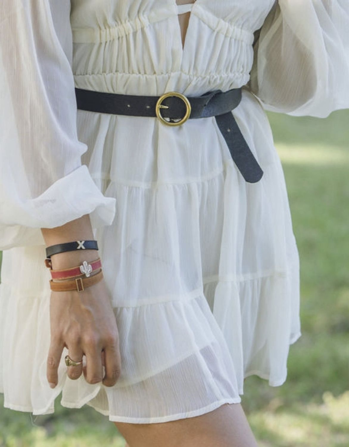 Circle Buckle Leather Belt