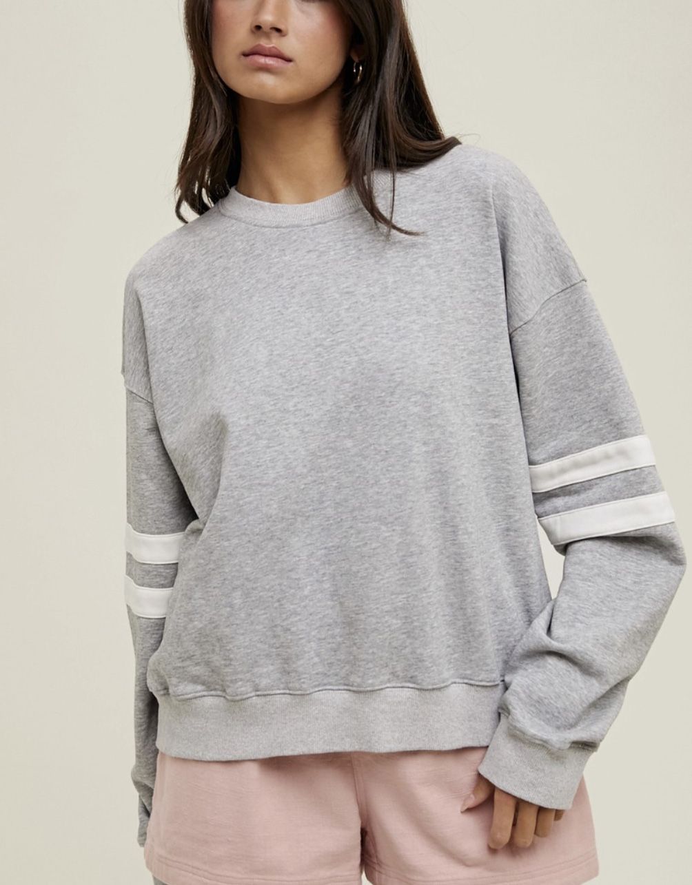 Heather Grey Varsity Stripe Pullover