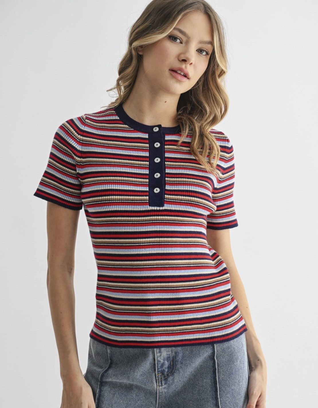 Red Stripe Button Up Top