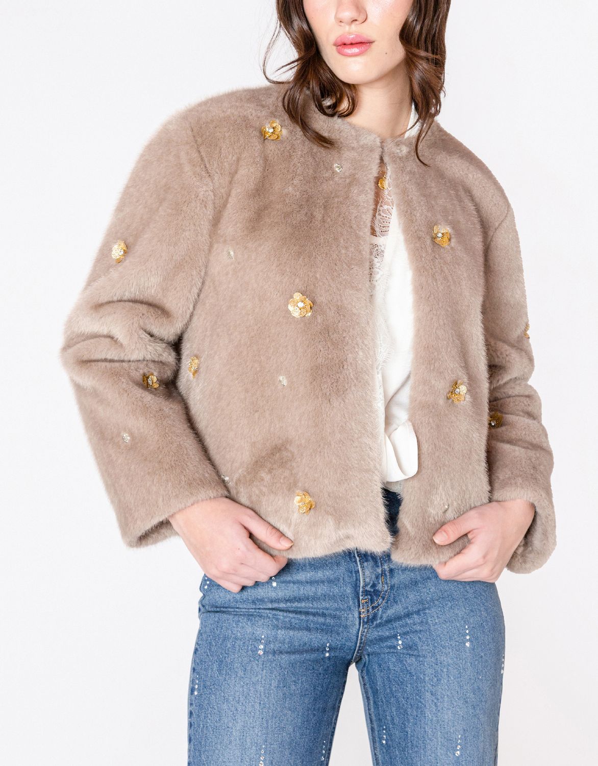 Mocha Faux Fur Embellished Jacket