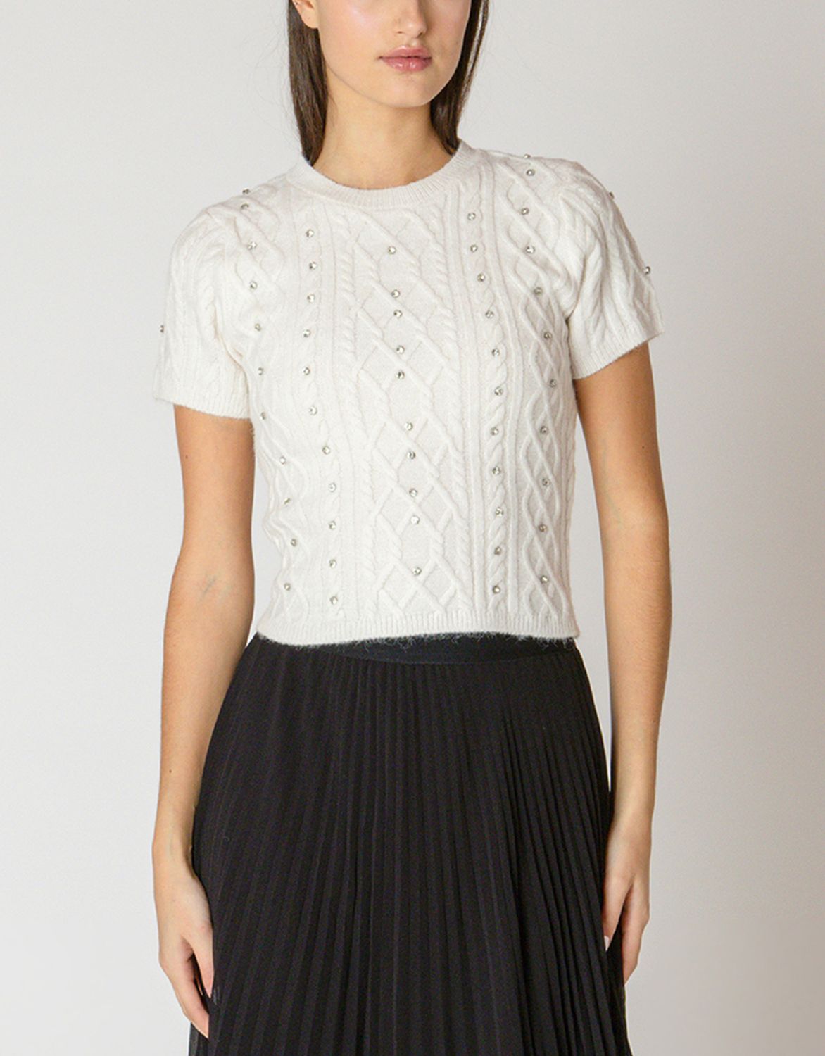 Snow Embellished Cable Sweater