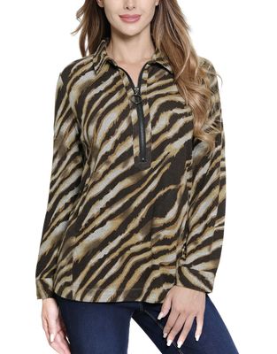 Zebra Print Front Zip Top