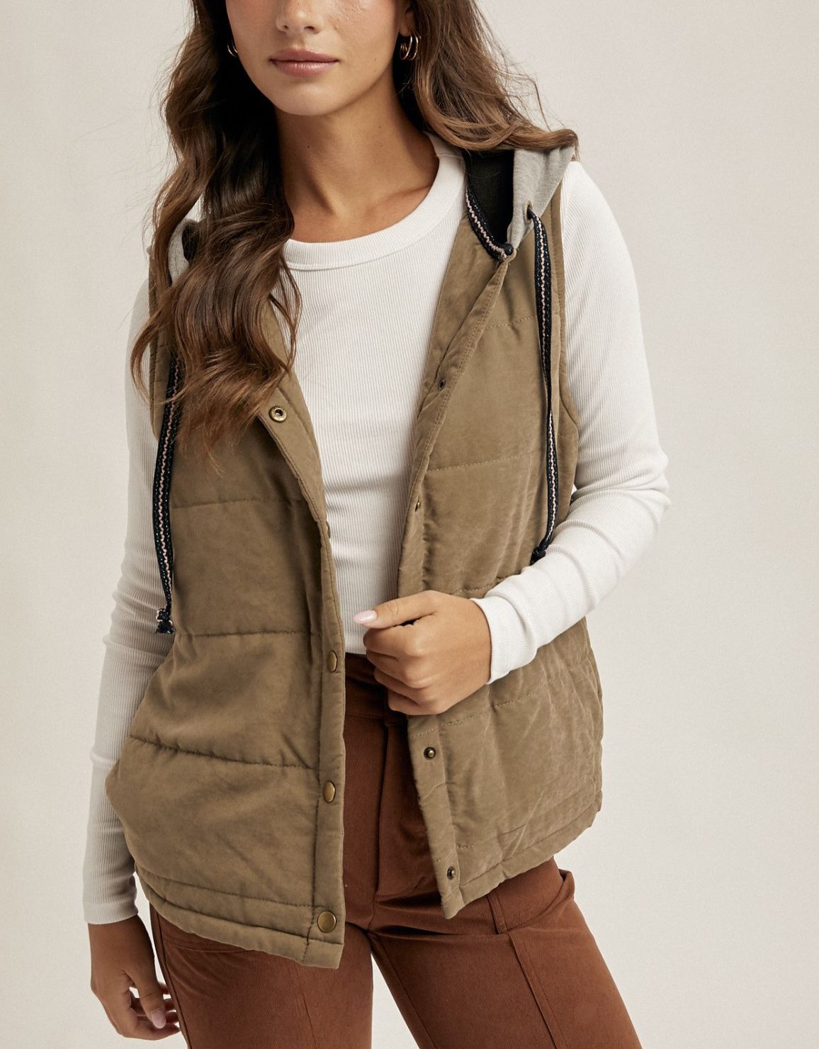 Olive Puffer Hoodie Vest