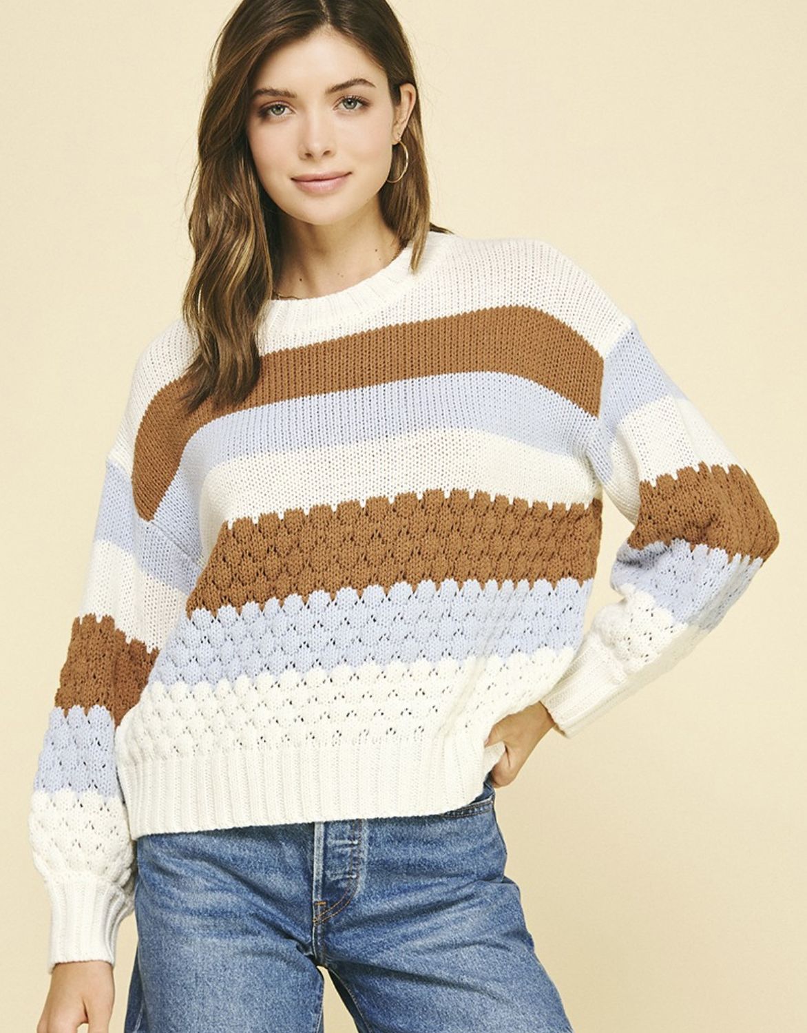 Light Blue Colorblock Embroidered Sweater
