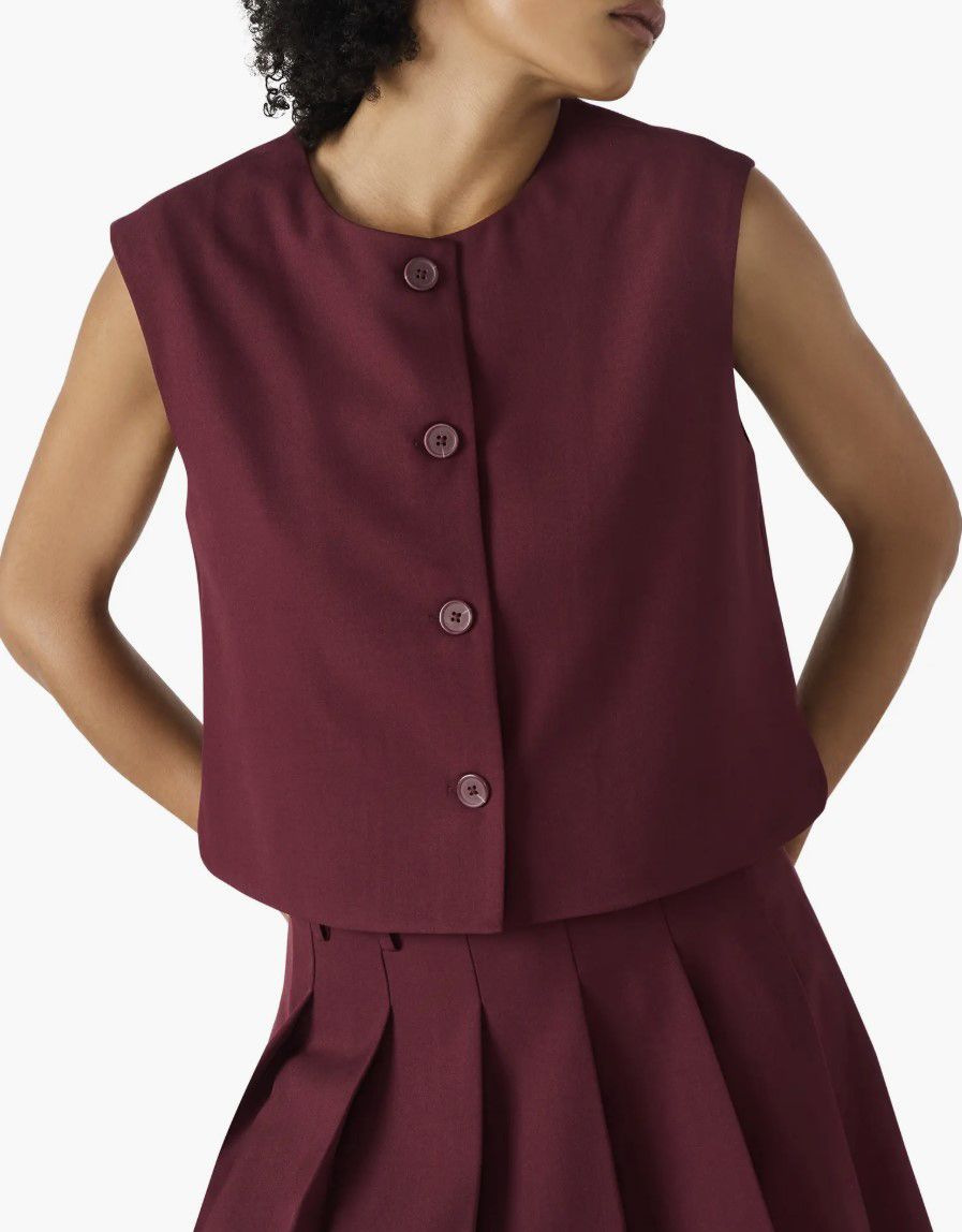 Wine Alessa Button Front Vest