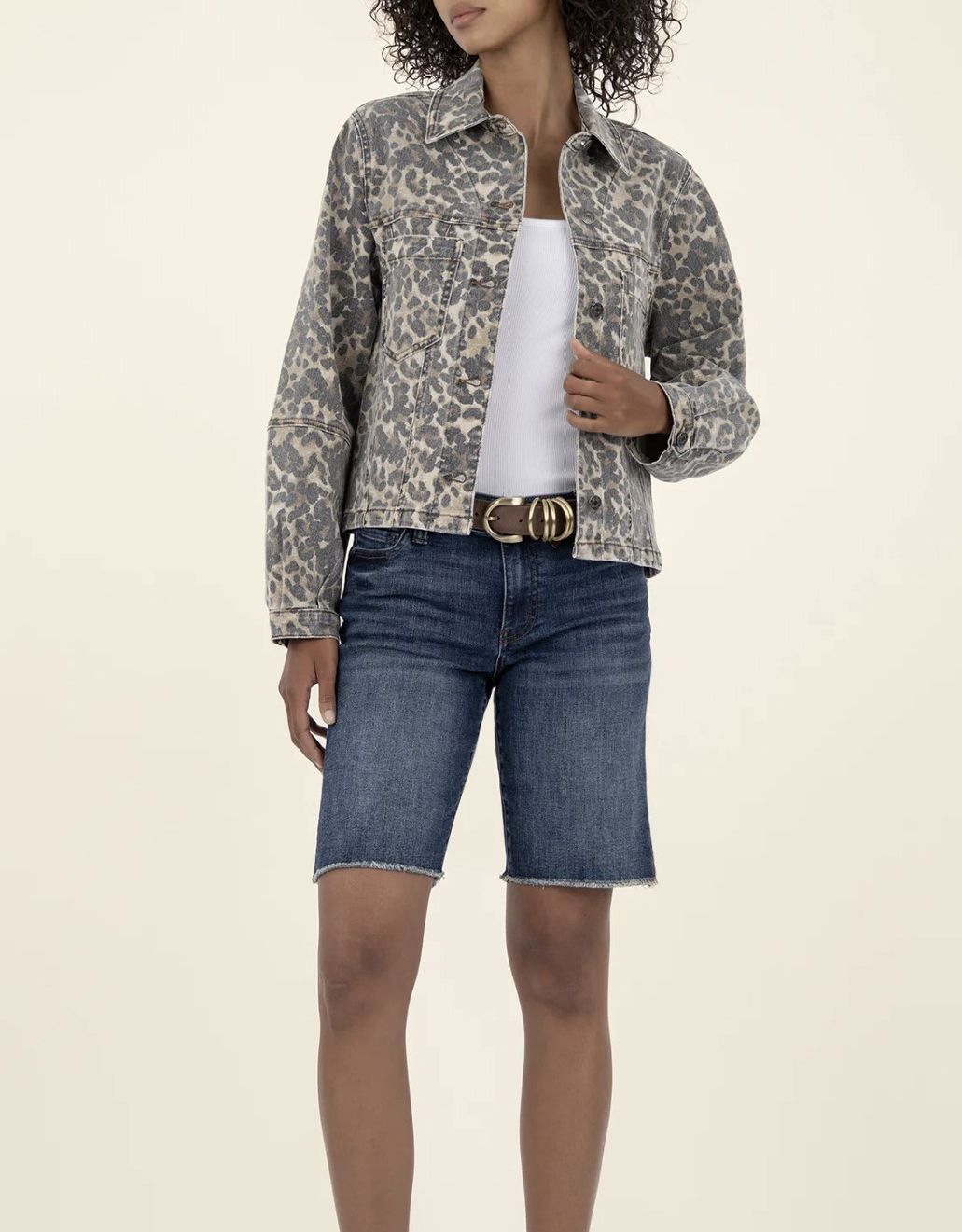 Tan Leopard Bailey Button Front Jacket