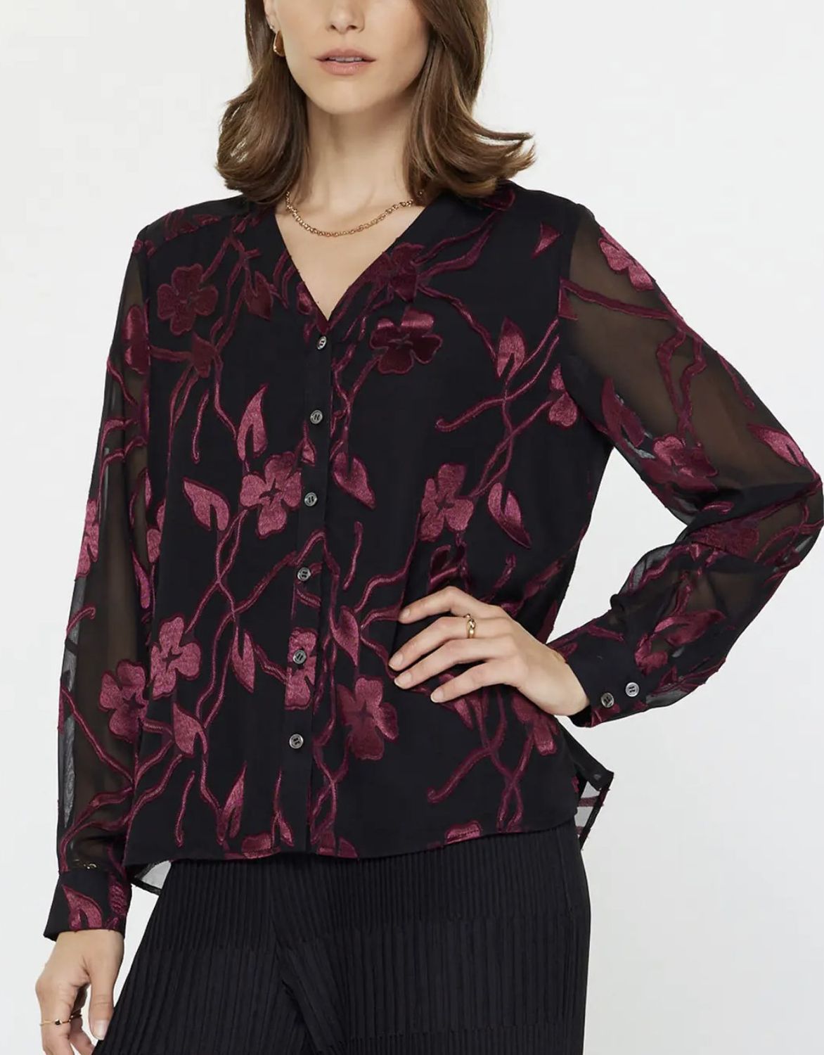 Black with Wine Floral Blouse