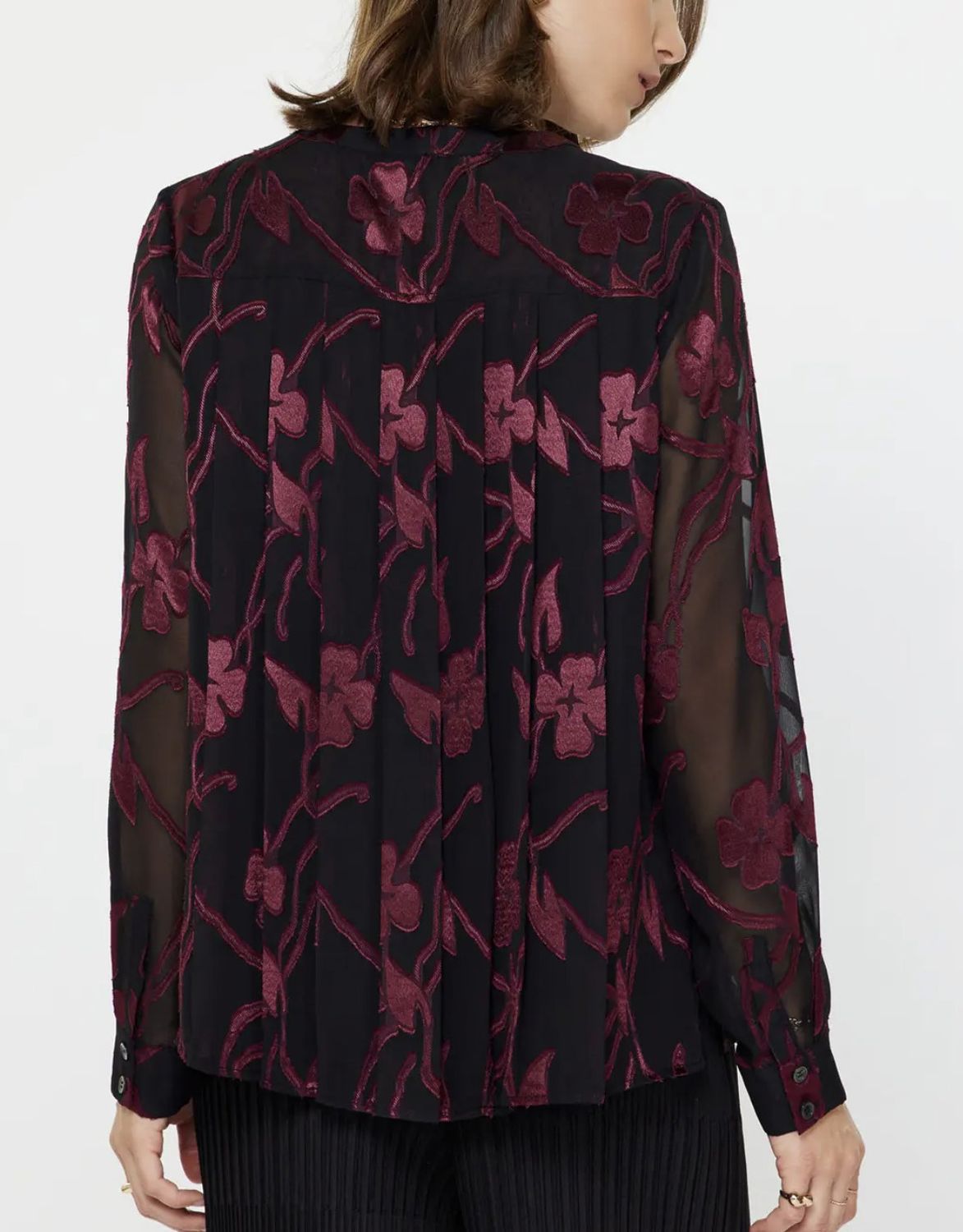 Black with Wine Floral Blouse