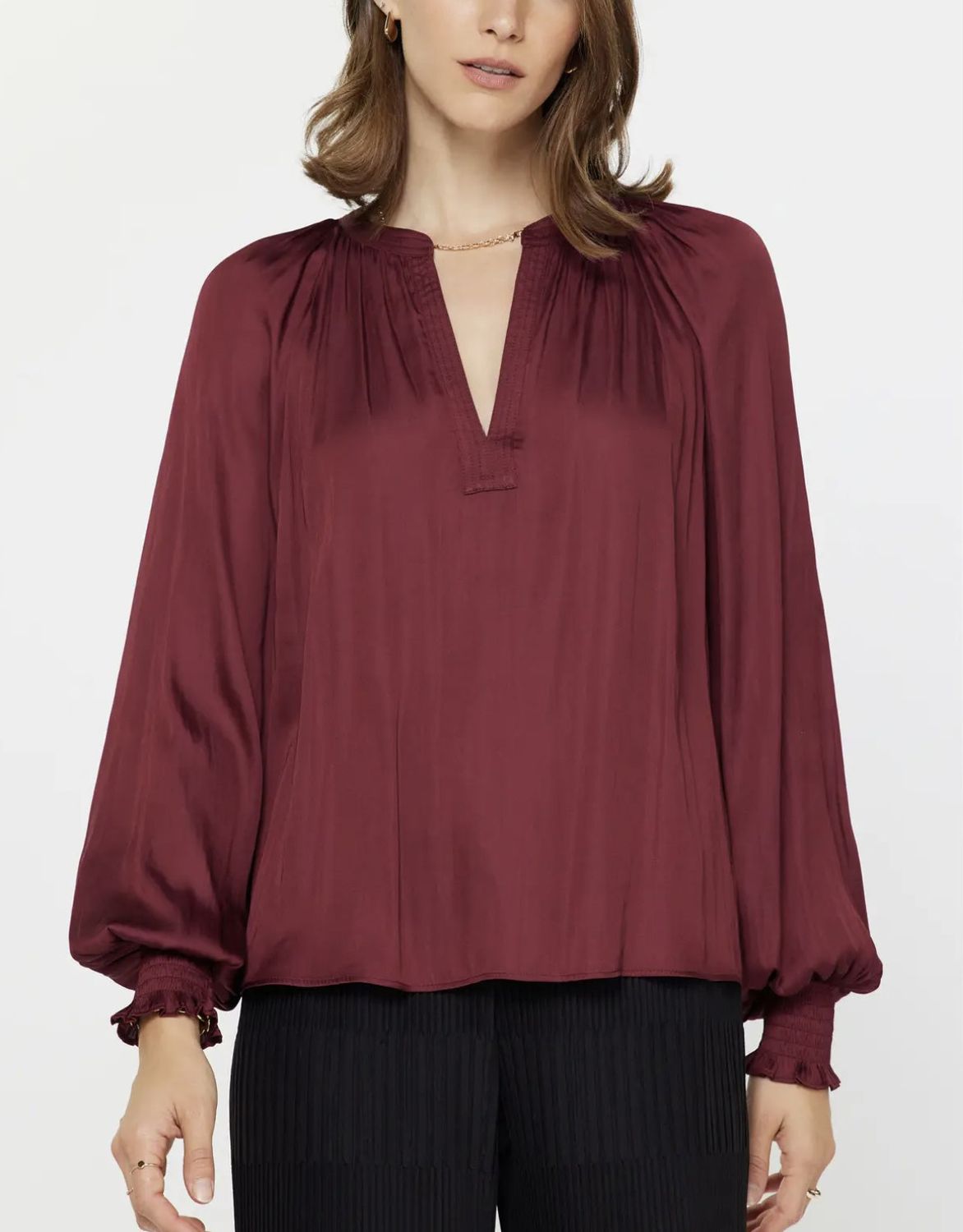 Burgundy Smocked Blouse