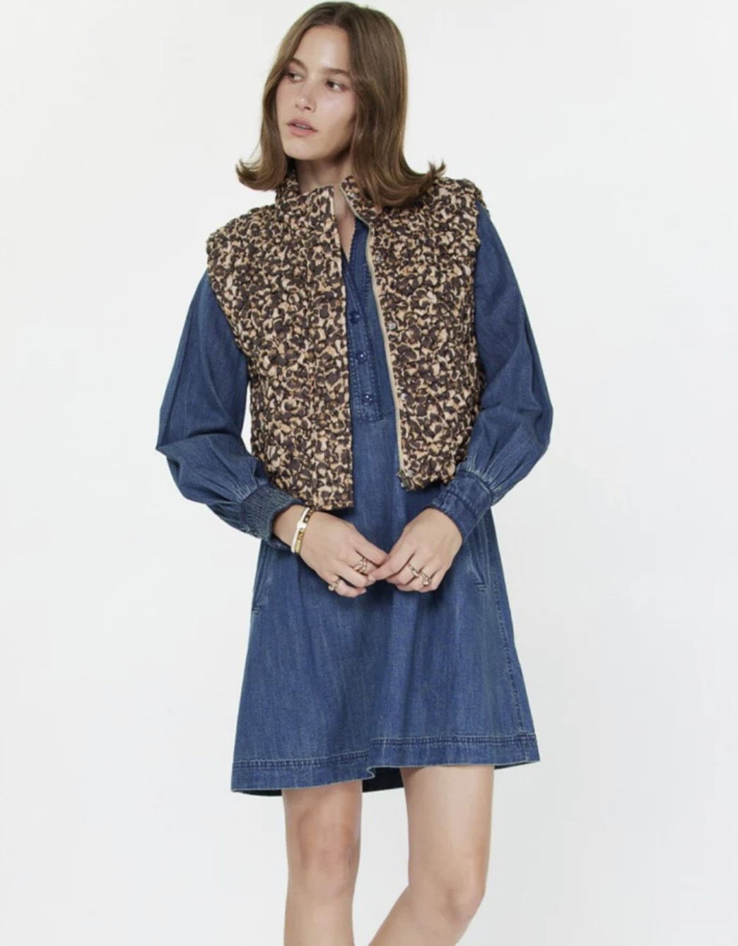 Brown Leopard Cropped Quilting Vest