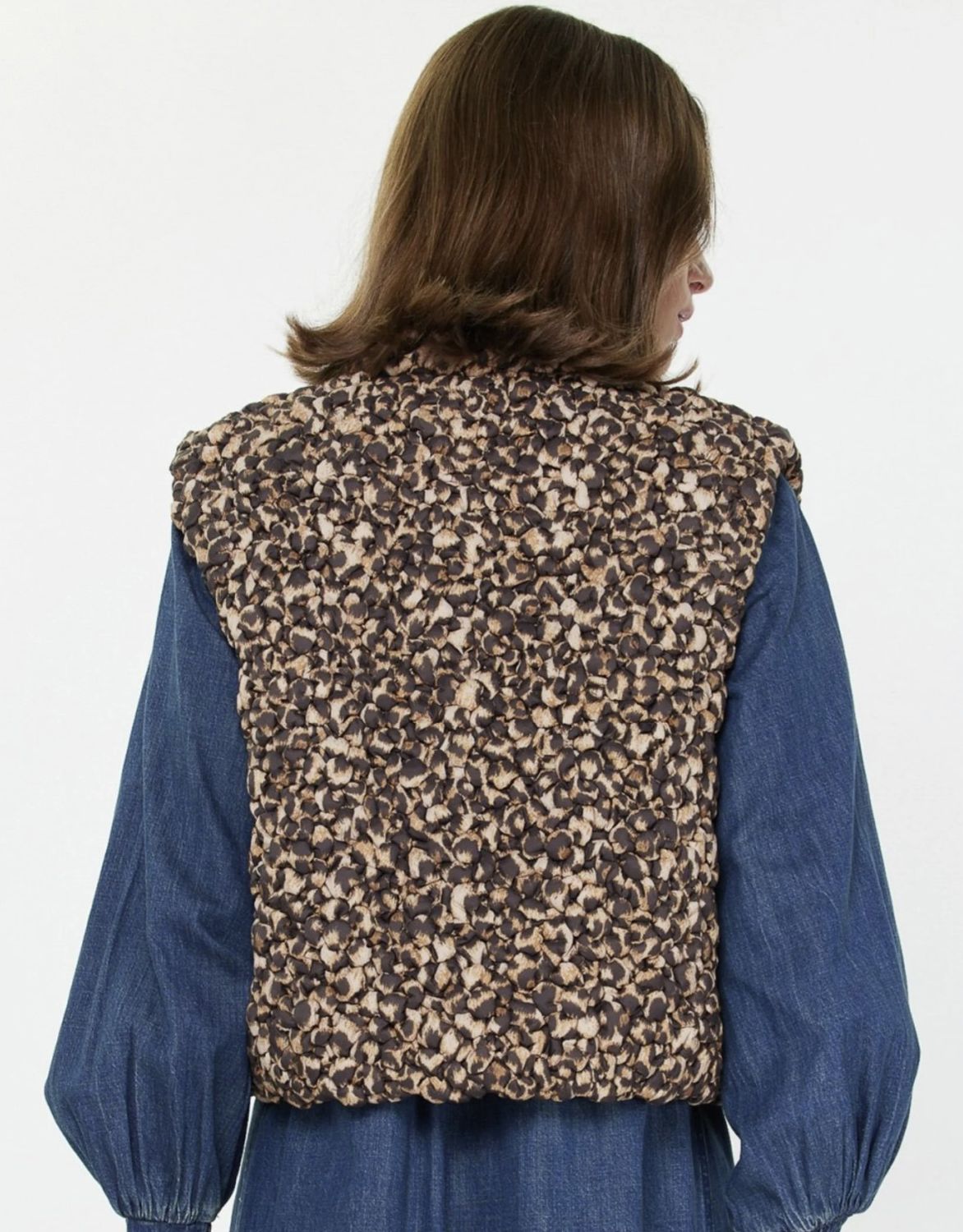 Brown Leopard Cropped Quilting Vest