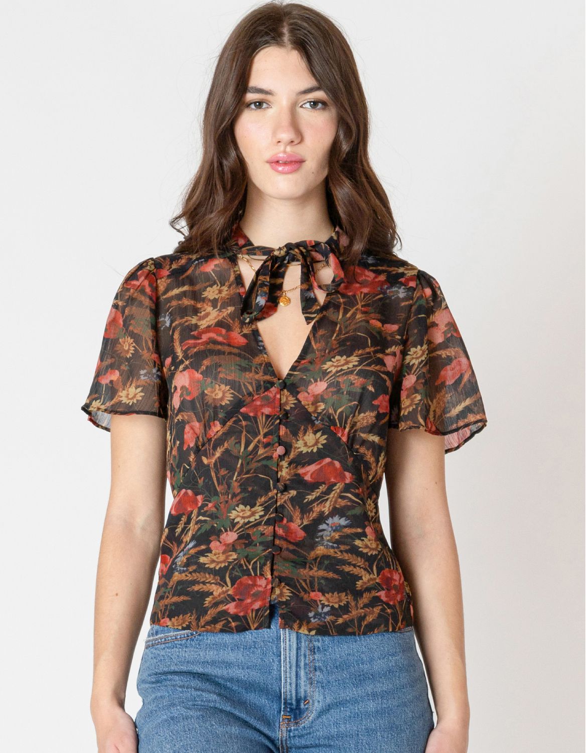 Autumn Bloom Button Front Blouse