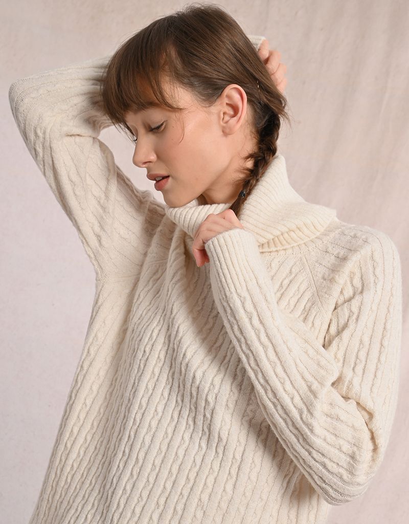 Off White Turtleneck Cable Sweater