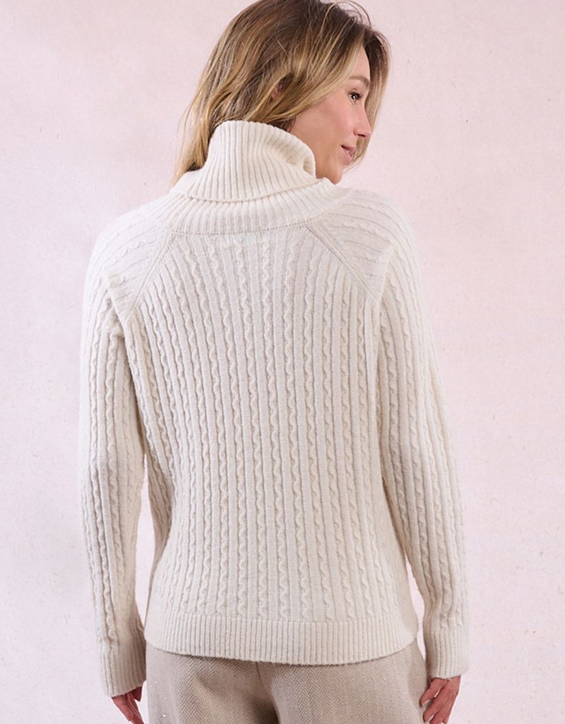 Off White Turtleneck Cable Sweater