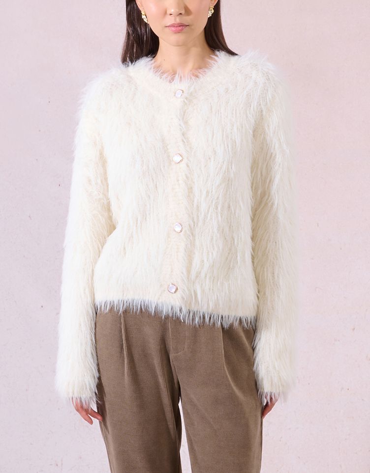 Off White Fuzzy Button Up Cardigan