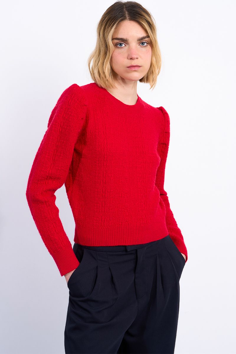 Red Puff Shoulder Sweater