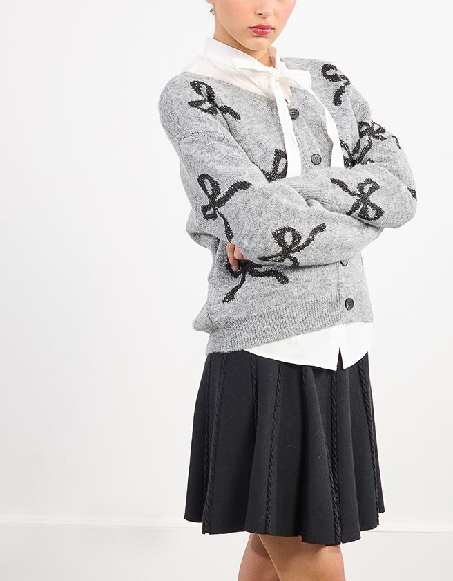 Grey Bow Print Sweater