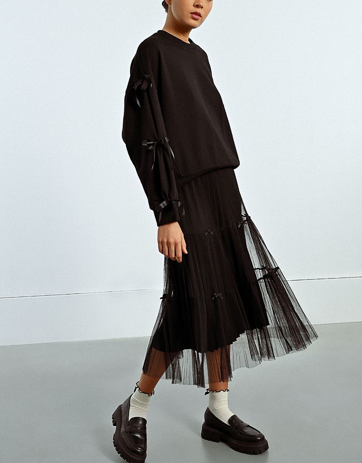Black Bow Detail Tulle Skirt
