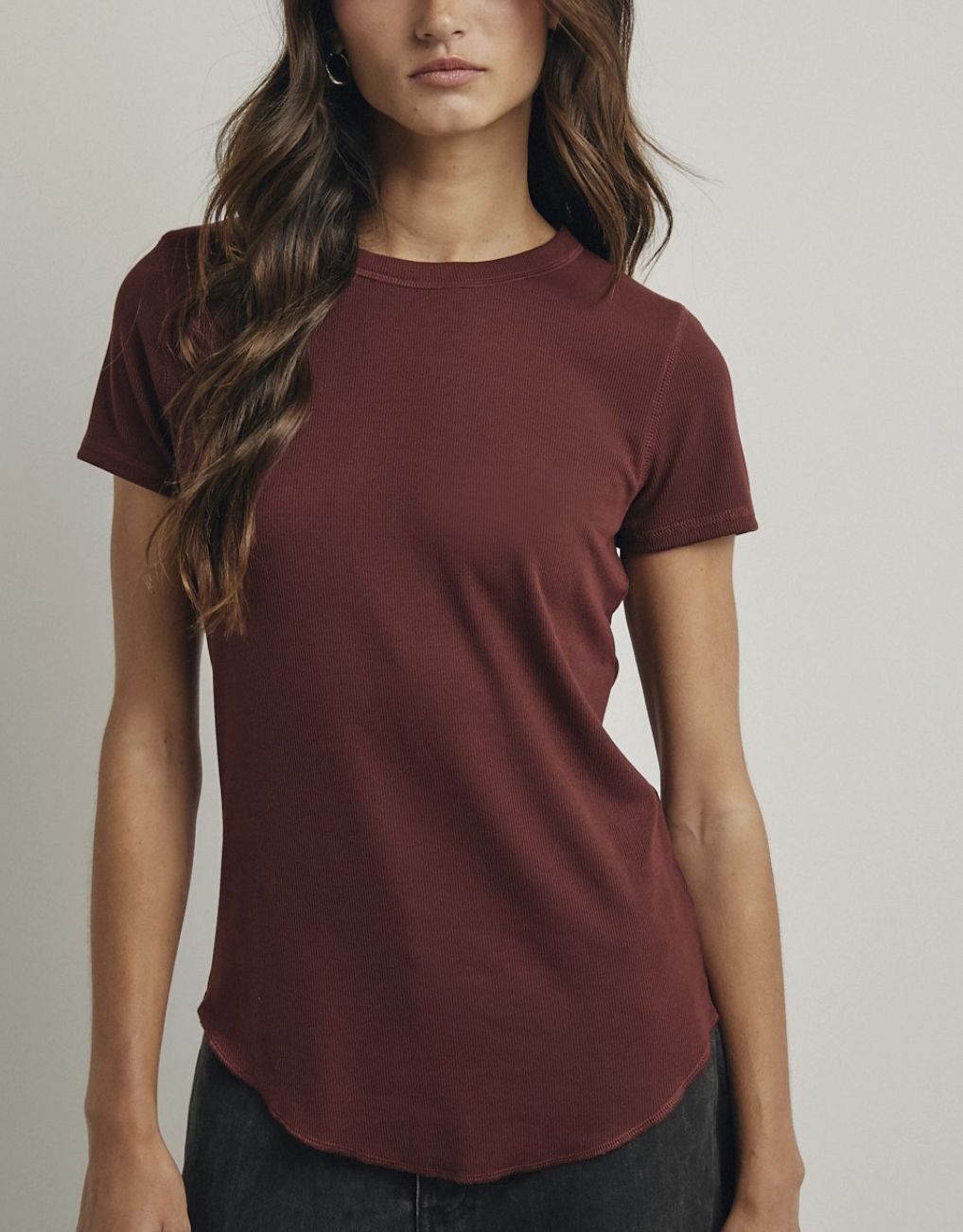 Ribbed Basic Knit T-Shirt