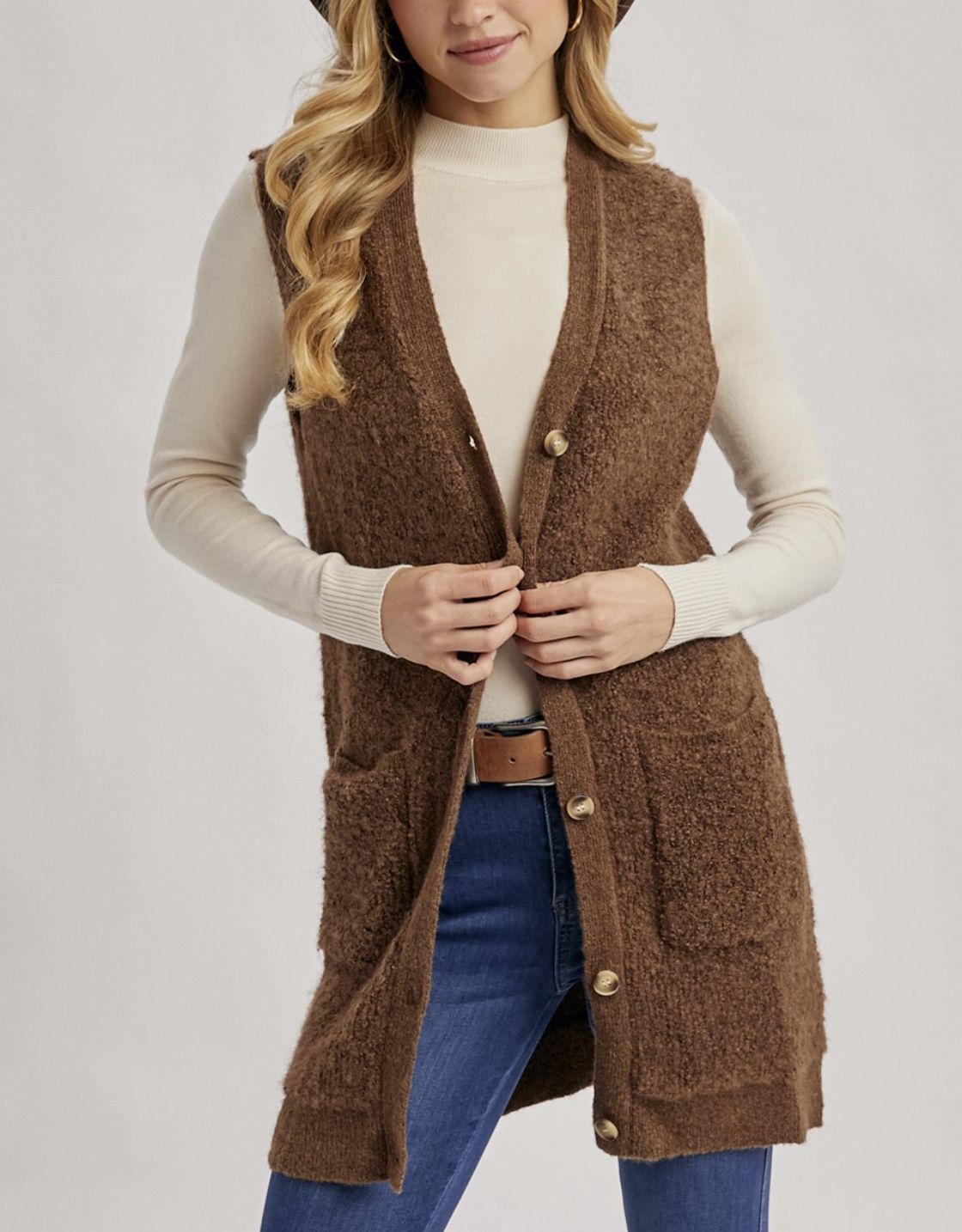 Brown Teddy Button Down Vest