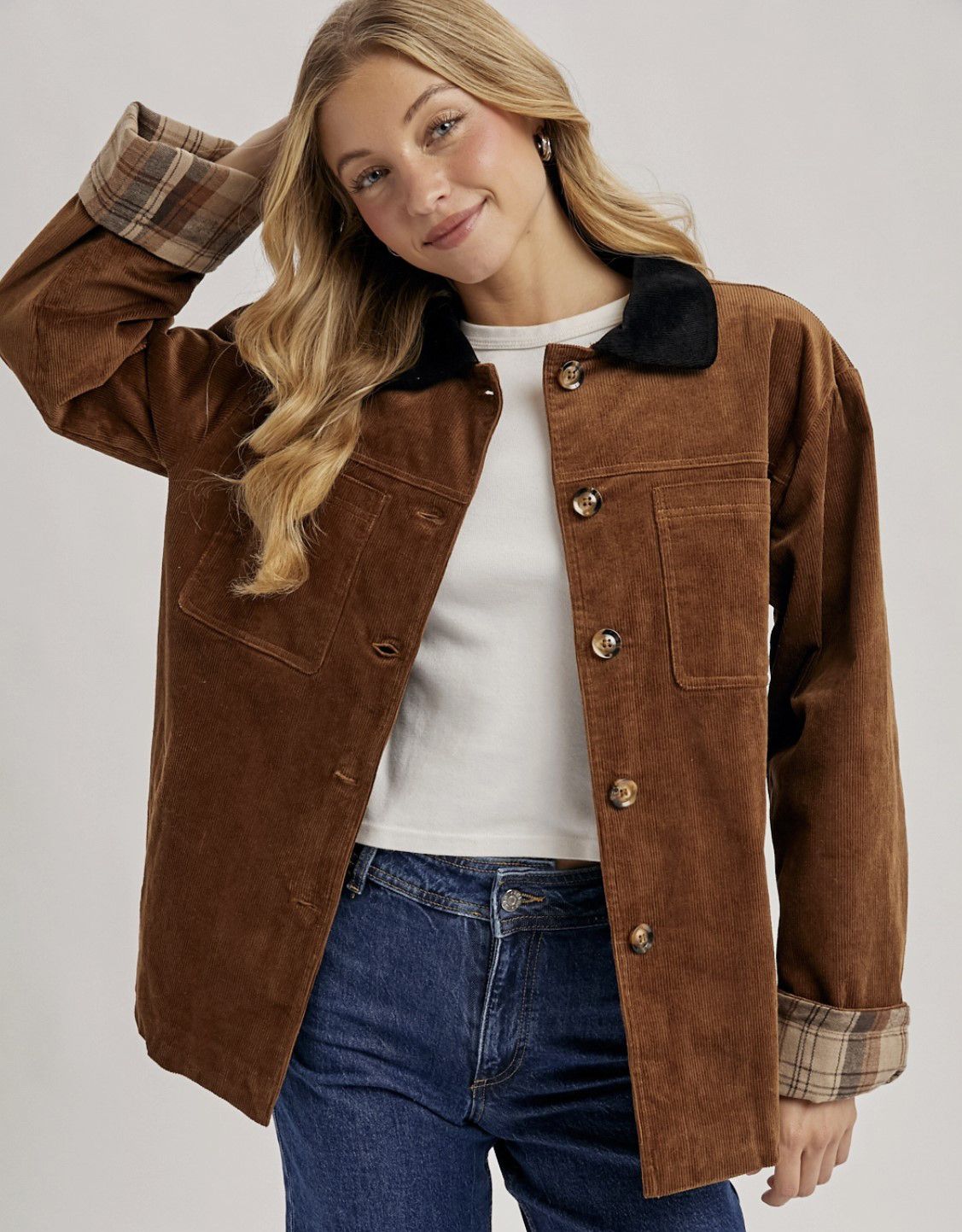 Camel Corduroy Button Down Coat