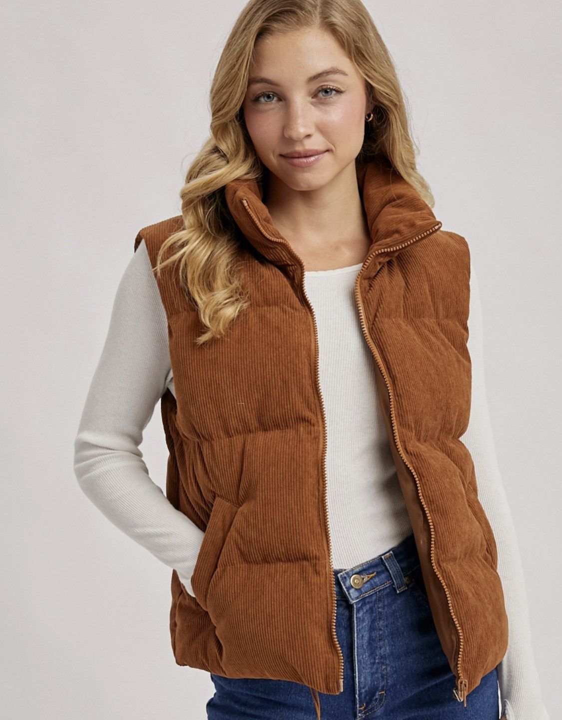 Camel Corduroy Puffer Vest