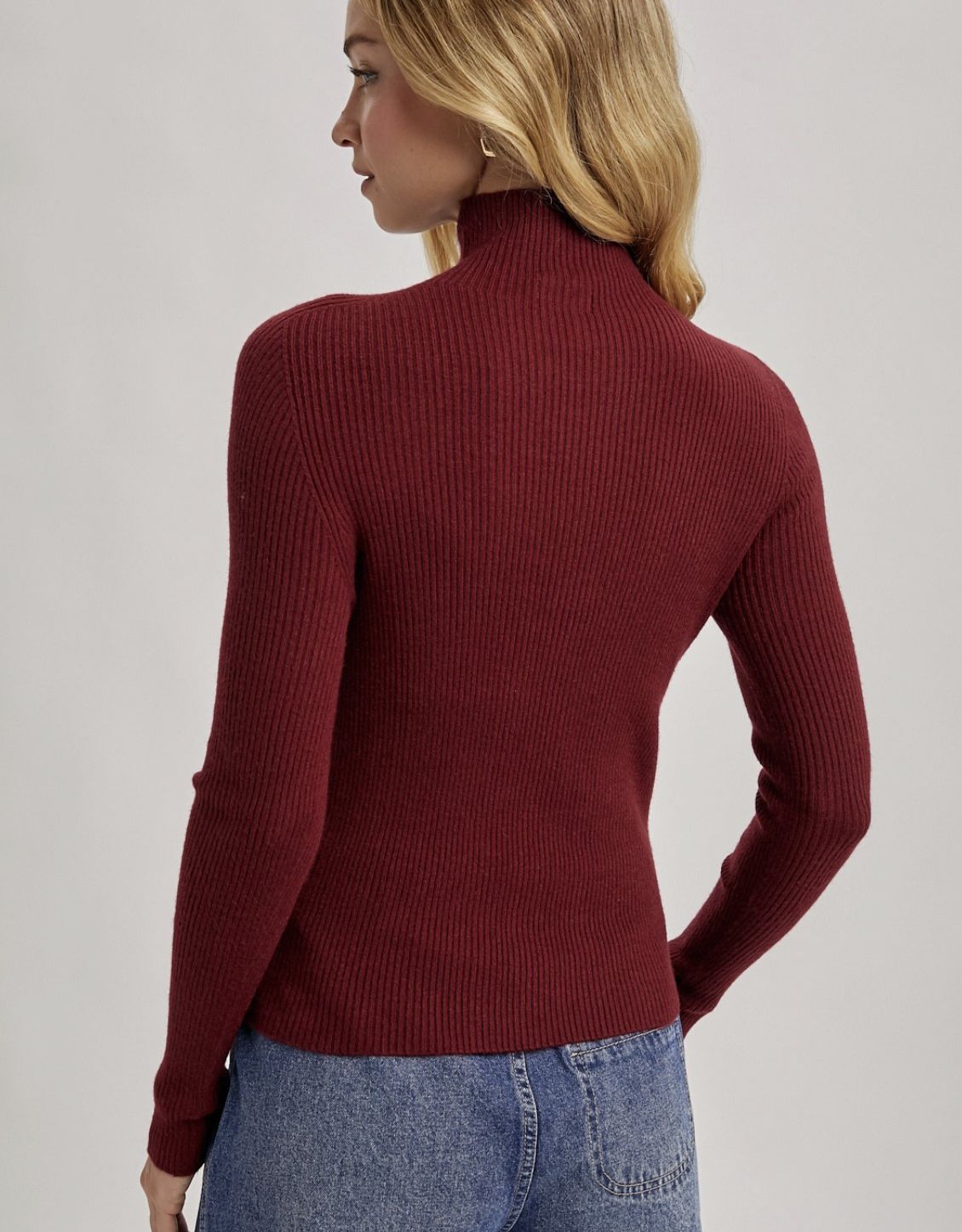 Burgundy Ribbed Mock Neck Top