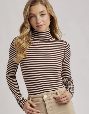 Brown Stripe Turtleneck Top