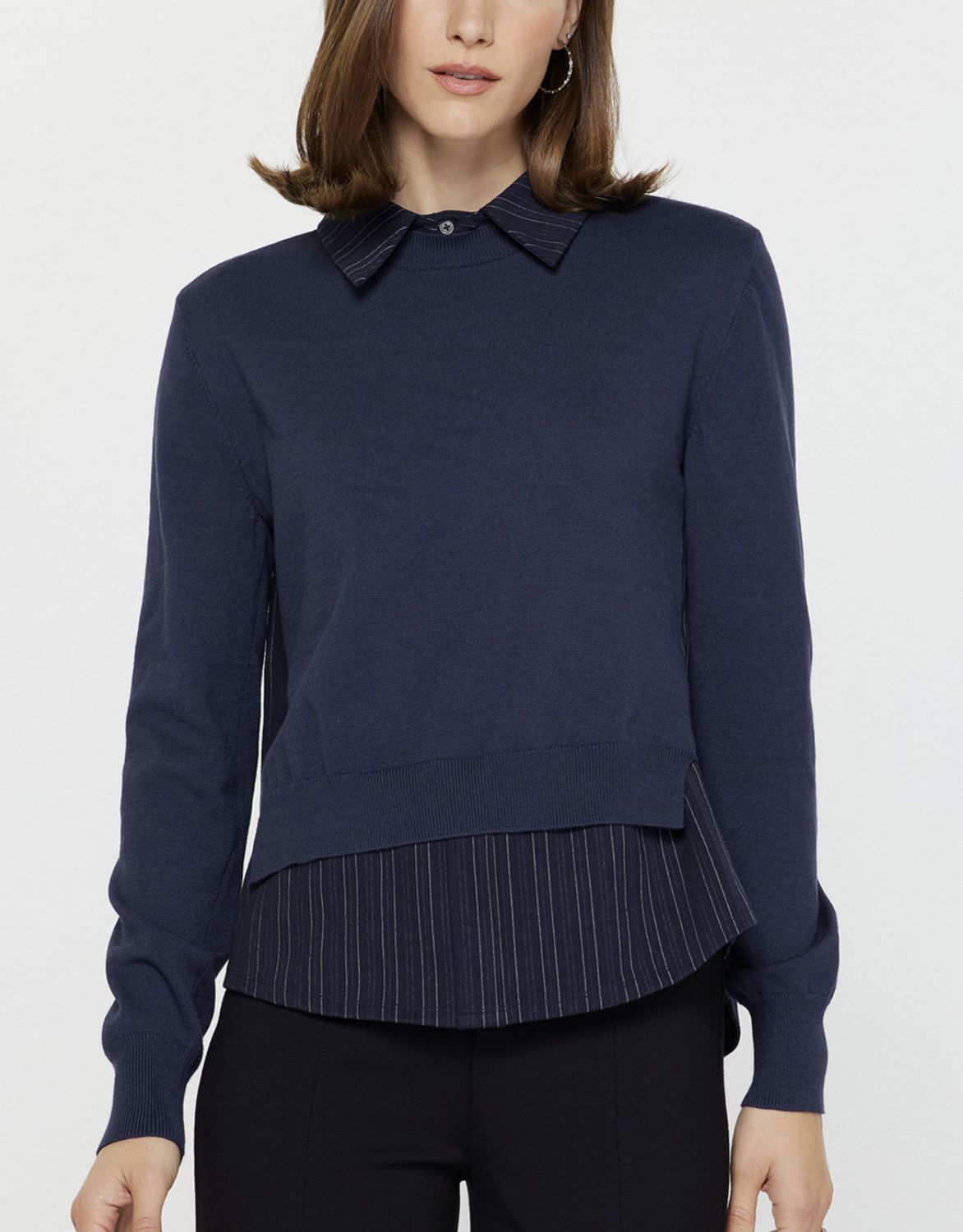 Navy Shirt Combo Sweater Top