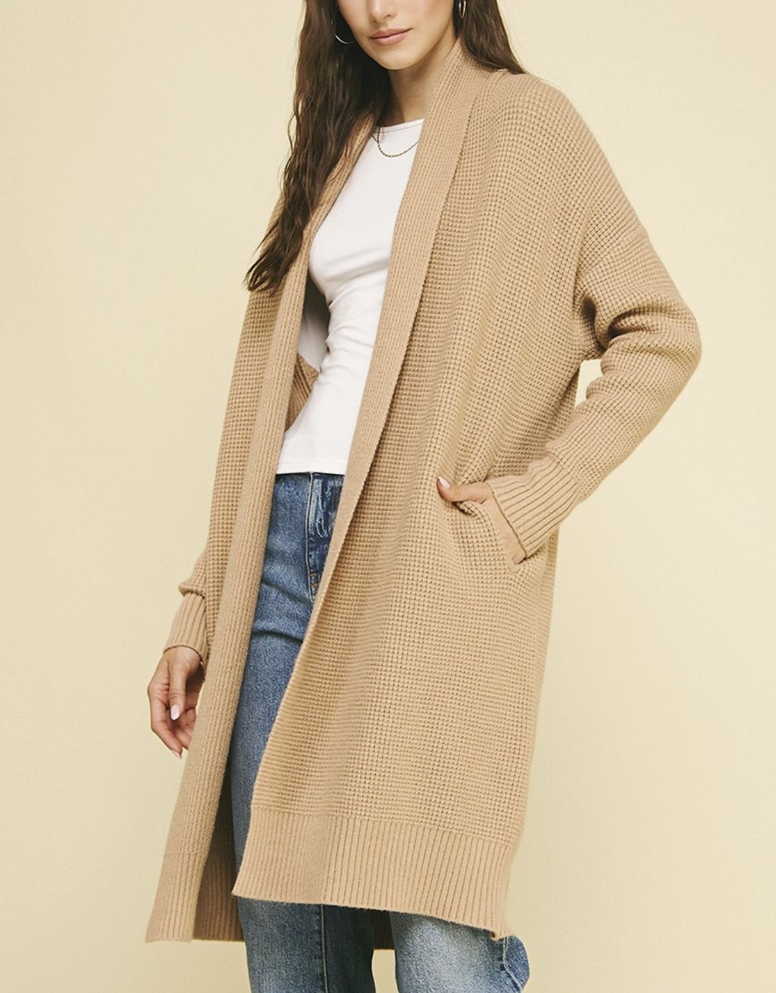 Camel Waffle Textured Cardigan