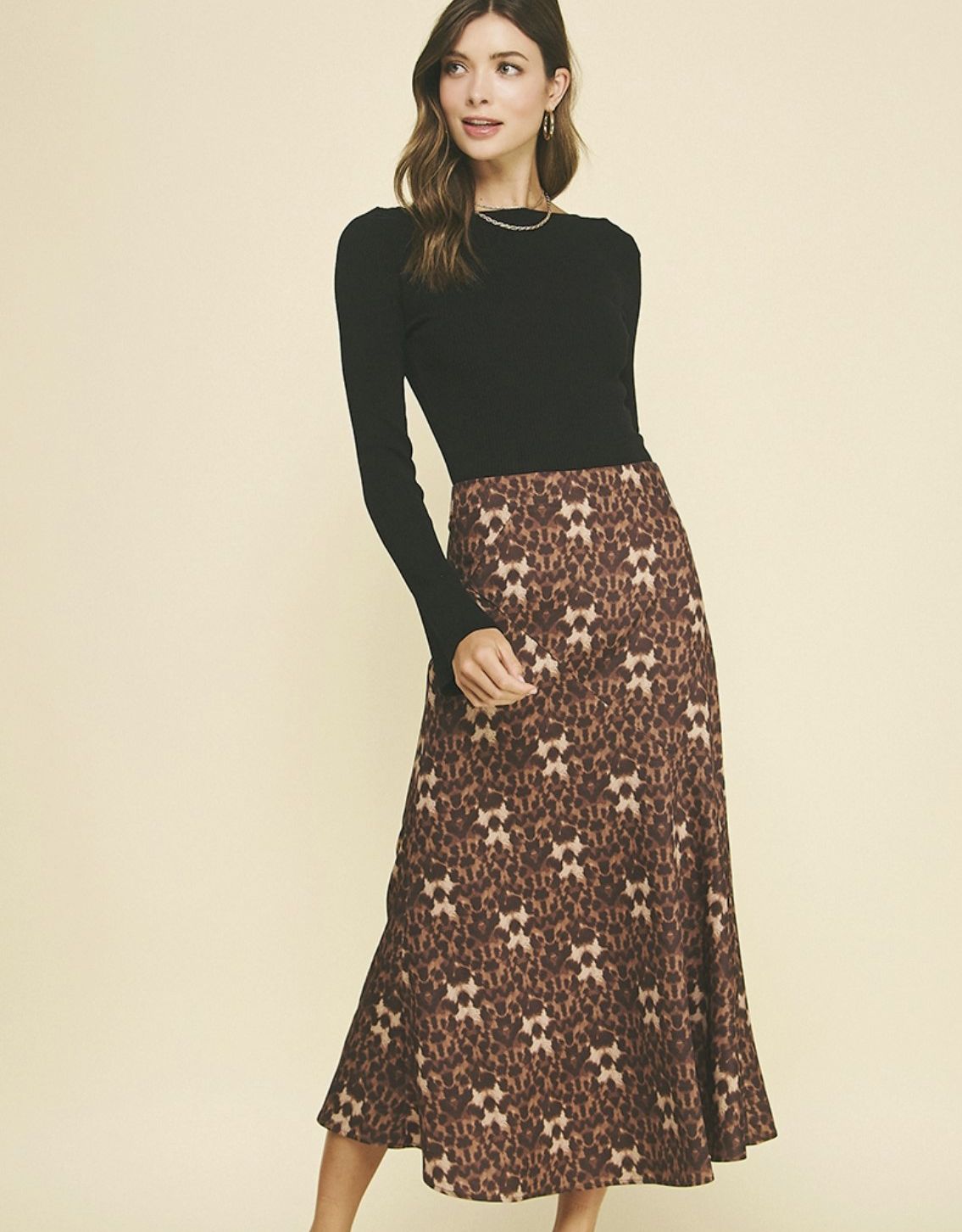 Leopard Satin Midi Skirt