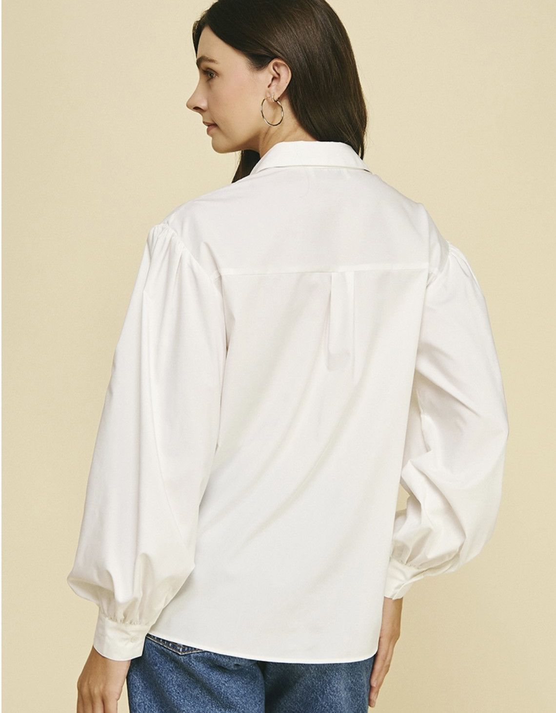 Off White Front Tie Button Down Shirt