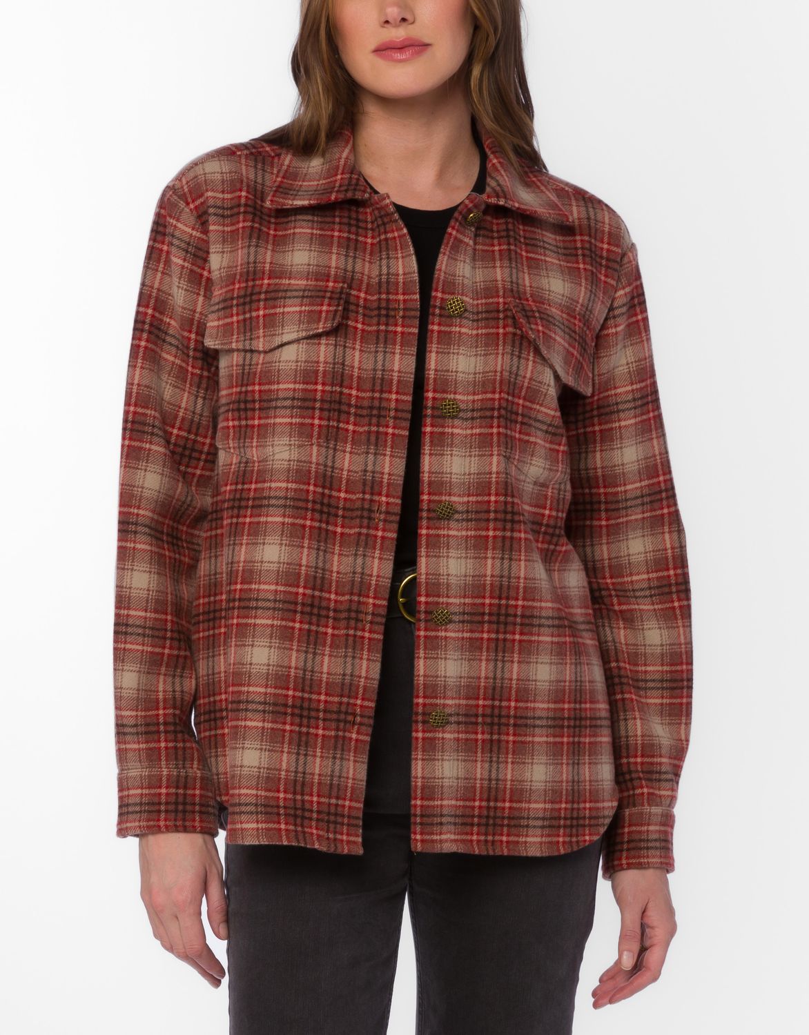 Ruby Plaid Dixie Button Up Shacket