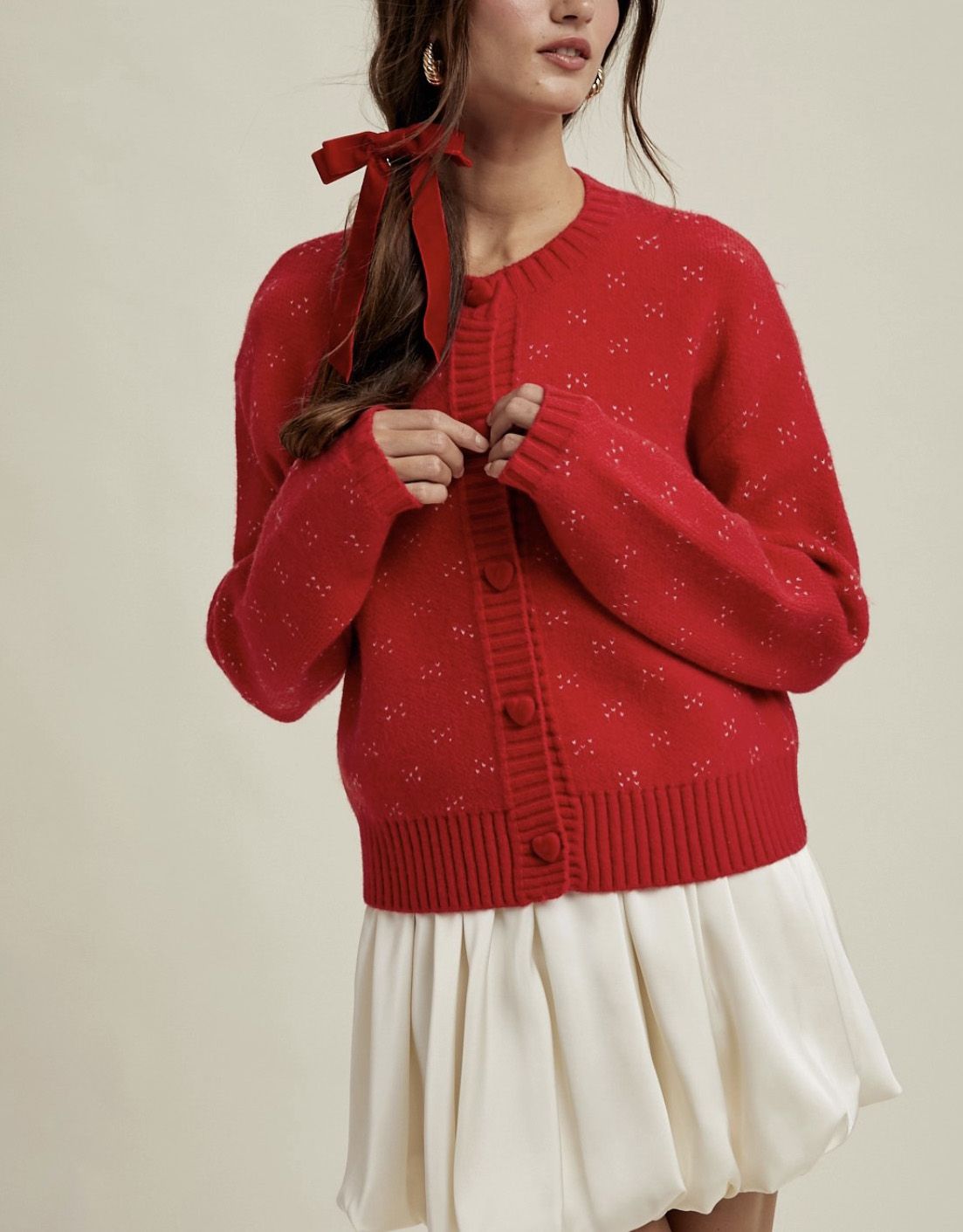 Red Heart Button Up Sweater